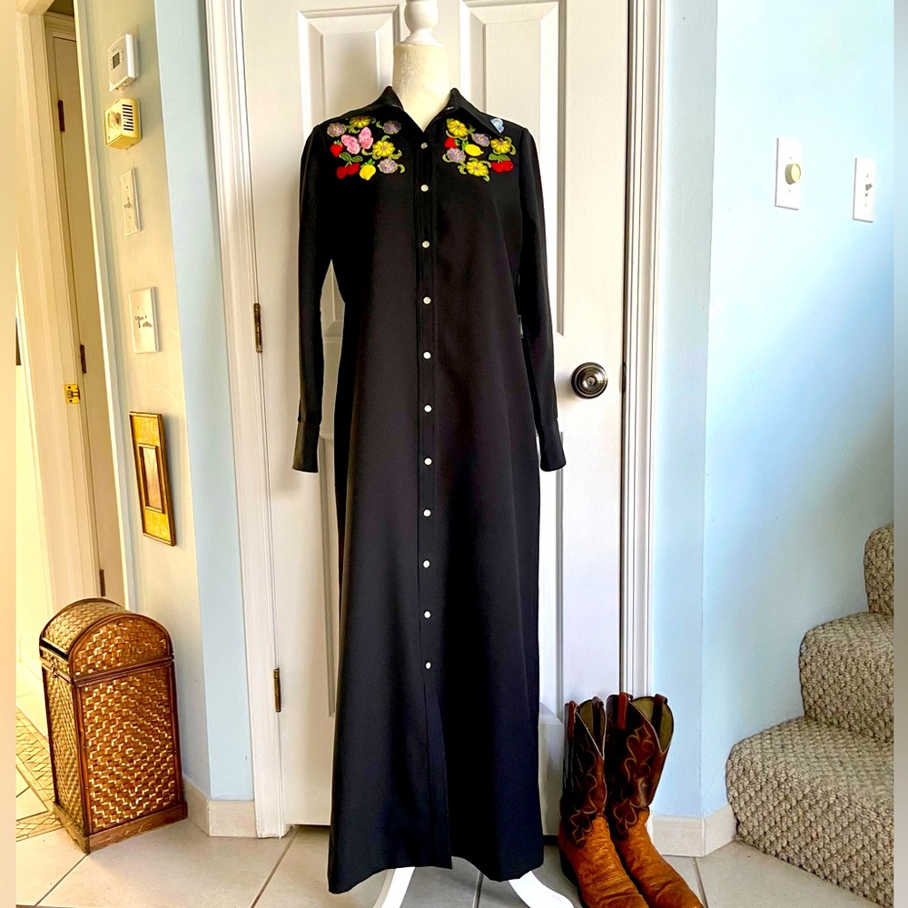 1970’s Black Western Snap Dress!! Size M - Picture 9 of 9